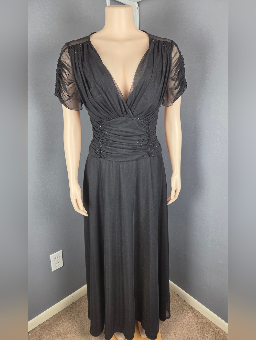 JS Boutique Black Beaded V-Neck Maxi Dress